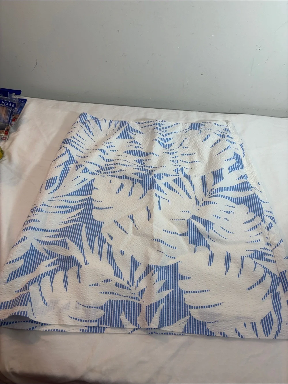Talbots Blue and White Tropical-Print A-Line Skirt